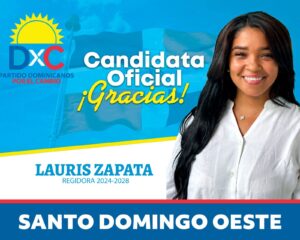 Lauris Zapataexpresa su agradecimiento por haber sido elegida como candidata oficial a regidora para el periodo 2024-2028 en el municipio de Santo Domingo Oeste.