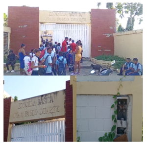 Denuncian caja de contador activa y sin protección en El Caliche que pone en riesgo a estudiantes del Liceo Juan Pablo Duarte