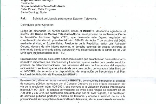 INDOTEL aclara proceso para licencias de estaciones televisivas en el marco de la Televisión Terrestre Digital