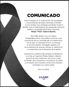 La CAASD lamenta profundamente el fallecimiento de Rafael “Fello” Suberví Bonilla