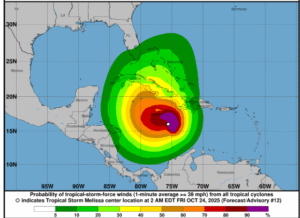 Melissa en tiempo real: ubicación y estado de la tormenta tropical este viernes